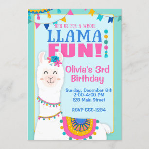 Llama Birthday Party Invitations Kaart