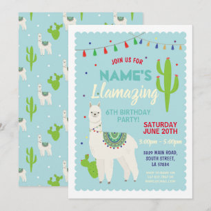 Llama Birthday Party Tassels Cactus Invite Kaart