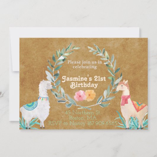 Llama Birthday Uitnodiging (Voorkant)