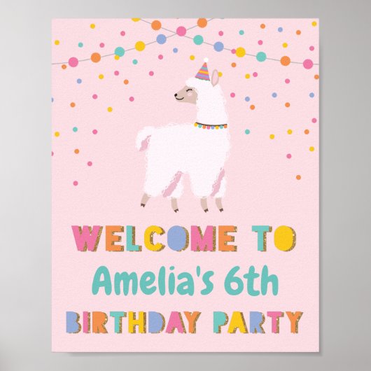Llama Birthday Welcome Sign Poster (Voorkant)