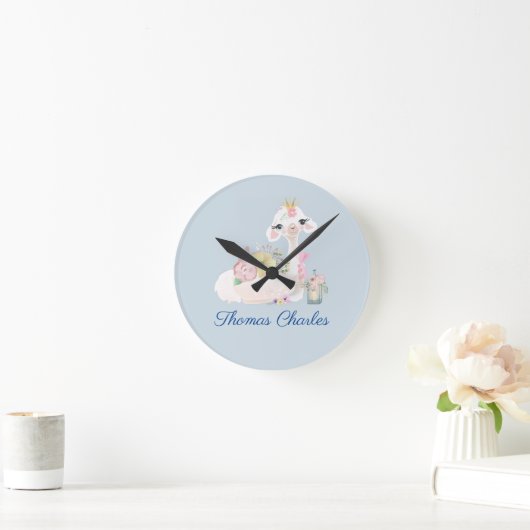 Llama Blue en White met Flowers Baby Name Ronde Klok (Huis)