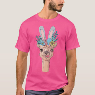 Llama Bunny Easter Day Cute Floral Spring Egg Hunt T-shirt