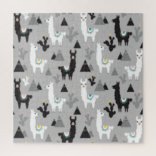 Llama cactus bergen, naadloos patroon. legpuzzel
