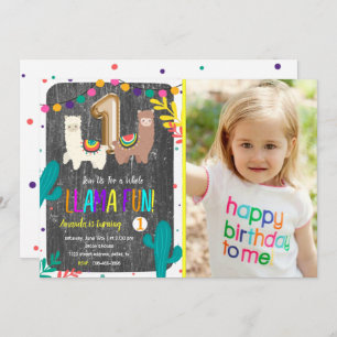 Llama Cactus Child 1st Birthday Invitation Kaart