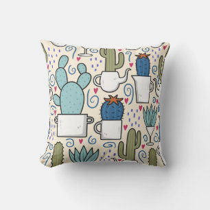 Llama Cactus: Handgetekend naadloos ontwerp Kussen