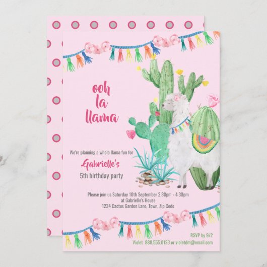 Llama Cactus Hele Llama Leuke Meisjes Verjaardagsf Kaart (Voorkant / Achterkant)