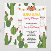 Llama cactus Invitation baby shower Girl Fiesta (Devant / Derrière)