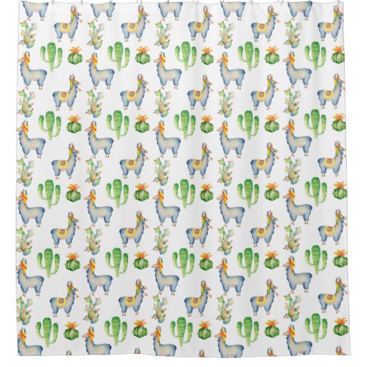 Llama Cactus Kleurrijk Schattige Modern Pattern Douchegordijn (Voorkant)