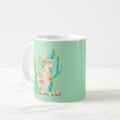 Llama & Cactus Mint Green Koffiemok (Voorkant links)