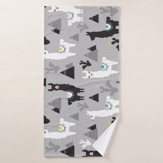 Llama cactus montagnes, motif sans soudure. (Serviette de bain)