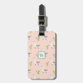 Llama & Cactus Pattern Pink & Green Monogram Bagagelabel (Voorkant verticaal)