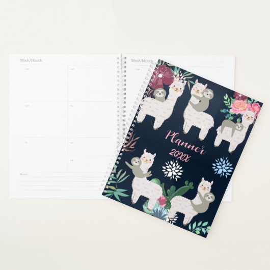Llama Cactus Waterverf Blue Personalized Planner (Display)