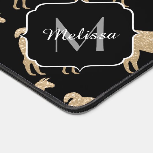 Llama Champagne Gold Sparkles-monogram Bureaumat (Hoek)