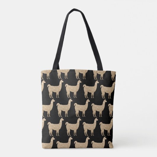 Llama Champagne Gold Sparkles-monogram Draagtas (Achterkant)