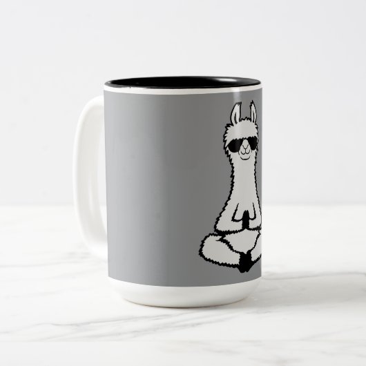 Llama Cool Zen Meditation Pose Sunglasses Relaxing Tweekleurige Koffiemok (Voorkant links)