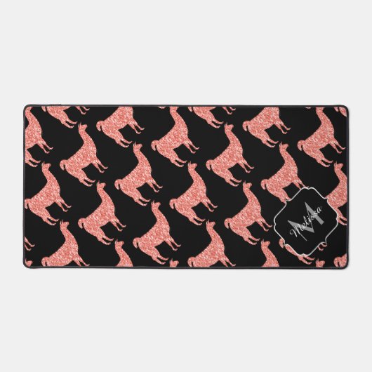 Llama corail rose Étincelles motif Monogramme noir (Recto)