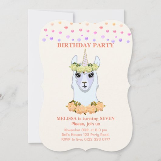Llama-corn 7e anniversaire de fête Invitation (Devant)