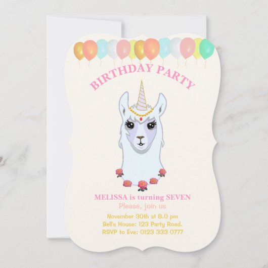 Llama-corn 7e anniversaire de fête Invitation (Devant)