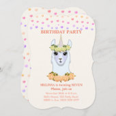 Llama-corn 7e verjaardag Uitnodiging (Voorkant / Achterkant)