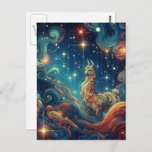 Llama cosmique dans la carte postale Sky (Devant / Derrière)