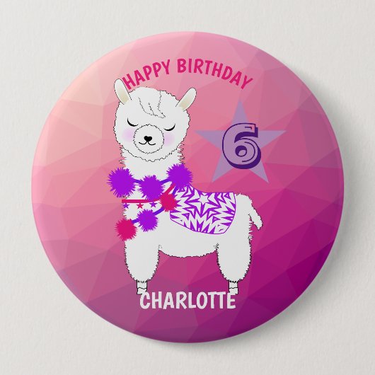 Llama Cute Bedankt Ronde Button 4,0 Cm (Voorkant)
