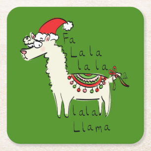 Llama Cute Funny Kerstfeestdag Kinderen Vierkante Kartonnen Onderzetter
