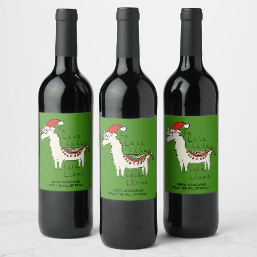 Llama Cute Funny Kerstfeestdag Wijn Etiket (Flessen)