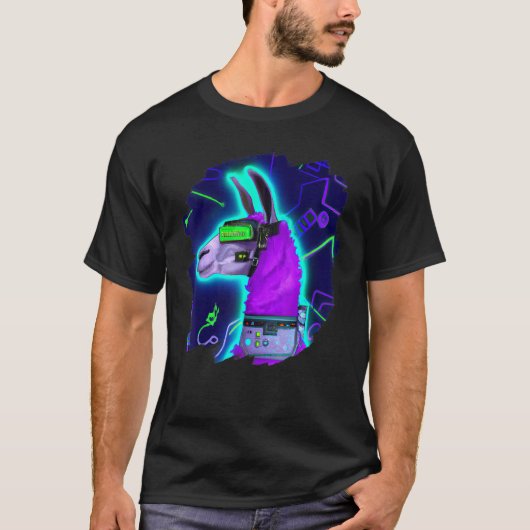 Llama Cyborg Robot Llama Cool Artistic Retro Alpac T-shirt (Voorkant)