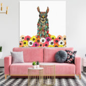 llama daisy love white canvas afdruk (Insitu (Woonkamer))