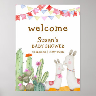 Llama Desert Cactus Fiesta Baby shower Welkom Poster