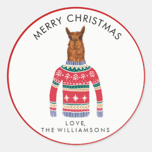 Llama die grappig met Scandinavische kerstmis woon Ronde Sticker