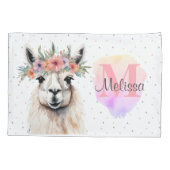  Llama Dier Schattige Wildflower Roze Monogram Kussensloop (Achterkant)
