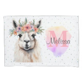  Llama Dier Schattige Wildflower Roze Monogram Kussensloop (Voorkant)