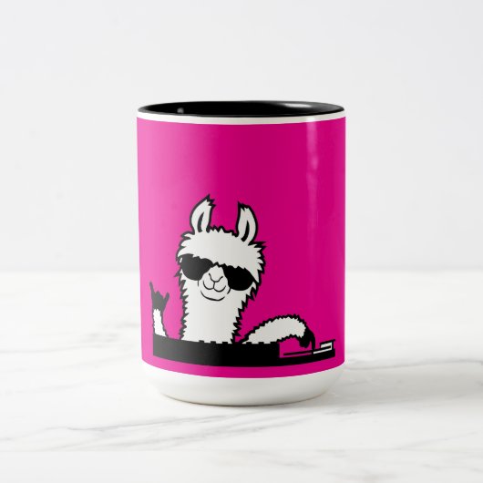 Llama DJ Cool Party Music Mixing Animal Sunglasses Tweekleurige Koffiemok (Center)
