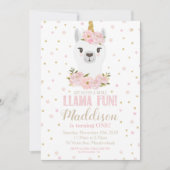 Llama Eenhoorn Verjaardag Uitnodiging Blush Floral (Voorkant)