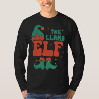 Llama Elf Family Matching Christmas Pus Grappig T-shirt