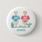 Llama en Cacti Waterverf gepersonaliseerd Ronde Button 5,7 Cm (Voorkant)