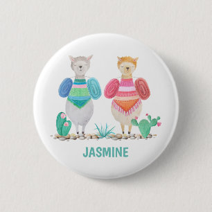 Llama en Cacti Waterverf gepersonaliseerd Ronde Button 5,7 Cm