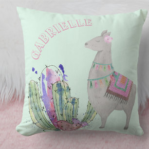 Llama en Cactus Harten - Pastel Mint Persoonlijk Kussen