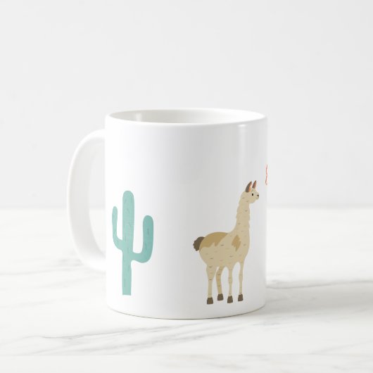 Llama en cactus op wit voegen een naam toe koffiemok (Voorkant links)