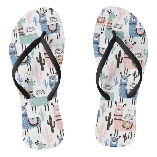 Llama en Cactus Pattern in Blue, Green & Pink Teenslippers (Voetbed)
