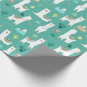 Llama en Cactus Patterned in Green Cadeaupapier (Hoek)