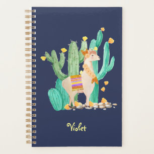 Llama en Cactus Waterverf Blue op persoonlijke tit Planner