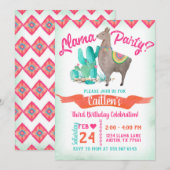 Llama fête Anniversaire Invitation Pink Orange Aqu (Devant / Derrière)