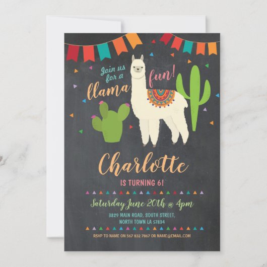 Llama fête d'anniversaire Cactus Fun Invitation fi (Devant)