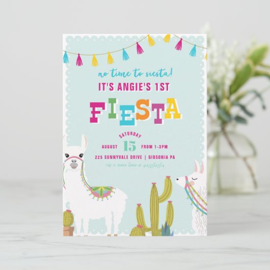 Llama Fiesta Alpaca Birthday Uitnodiging (Staand voorkant)