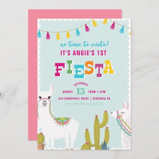 Llama Fiesta Alpaca Birthday Uitnodiging (Voorkant / Achterkant)