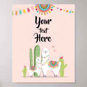 Llama Fiesta Baby Shower Aangepast Tafelbord Poster