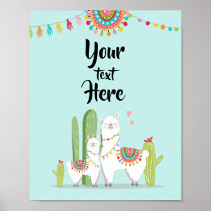Llama Fiesta Baby Shower Aangepast Tafelbord Poster