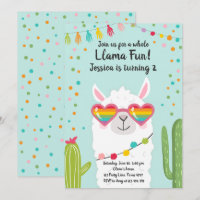 Llama Fiesta Hart Zonnebril Verjaardag Uitnodiging